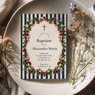 Invitación Bautismo de franja de frambuesa