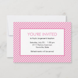 Invitación Bautismo de franja diagonal rosa y blanca minimali