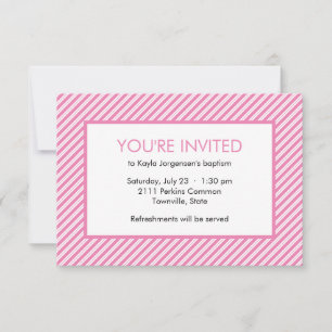 Invitación Bautismo de franja diagonal rosa y blanca minimali