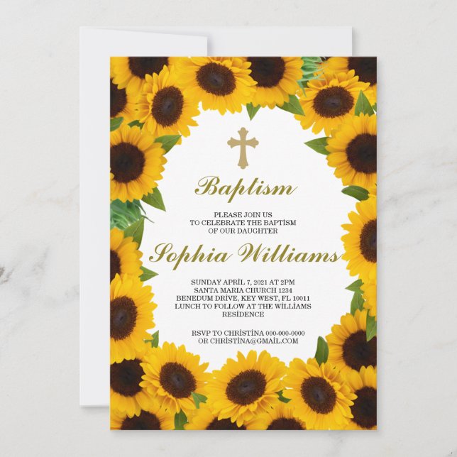 Invitación Bautismo de girasol Incentivación (Anverso)