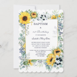 Invitación Bautismo de girasol y primer cumpleaños
