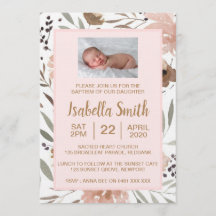 Bautismo de la acuarela/invitación florales del