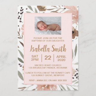 Invitación Bautismo de la acuarela/invitación florales del