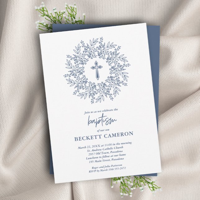 Invitación Bautismo de la Cruz Azul religiosa moderna (Subido por el creador)