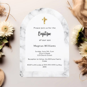 Invitación Bautismo de la cruz de oro en arco de mármol