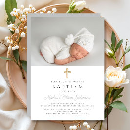 Invitación Bautismo de la cruz religiosa gris moderna