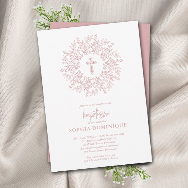 Invitación Bautismo de la Cruz Rosa Religiosa Moderna (Subido por el creador)