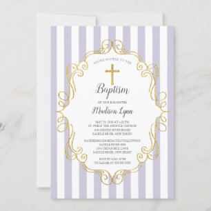 Invitación Bautismo de los chicas del marco de la lavanda y