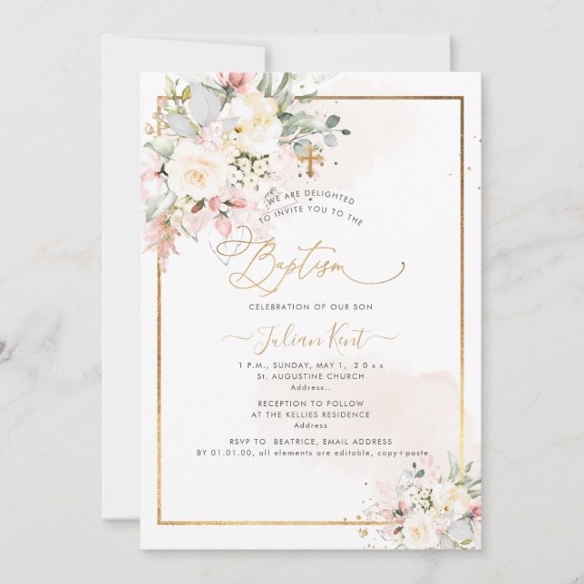 Invitación Bautismo de los Rosas de Rubor de PixDezines (Anverso)
