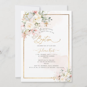 Invitación Bautismo de los Rosas de Rubor de PixDezines