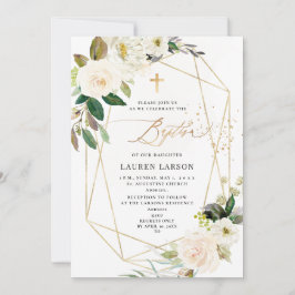 Invitación Bautismo de los Rosas elegantes H2 Alabaster Cream