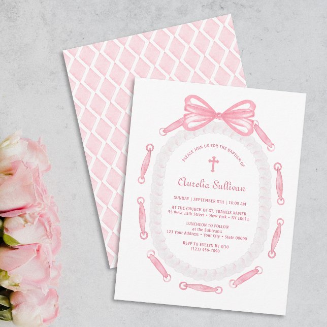 Invitación Bautismo de marco de cinta rosada (Subido por el creador)