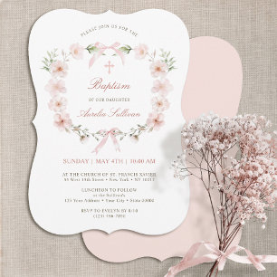 Invitación Bautismo de marco floral rosado de Rubor