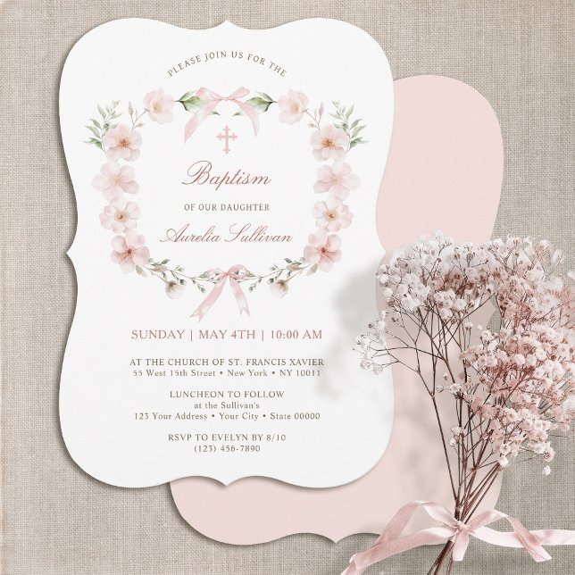 Invitación Bautismo de marco floral rosado de Rubor (Subido por el creador)