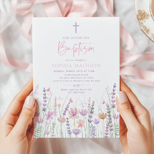 Invitación Bautismo de Mariposa de Flor Silvestre Pastel Suav