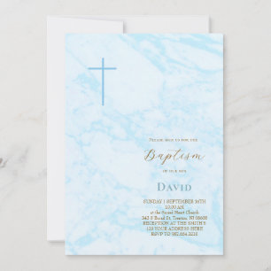 Invitación bautismo de mármol azul pastel