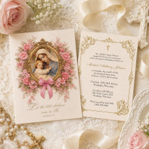 Bautismo de niña católica floral y querubines