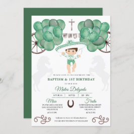 Invitación Bautismo de niño niño Charro verde esmeralda