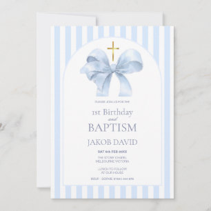 Invitación Bautismo de niño y primera franja azul de cumpleañ