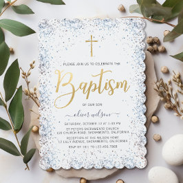 Invitación Bautismo De Niños De Color Azul Y Oro