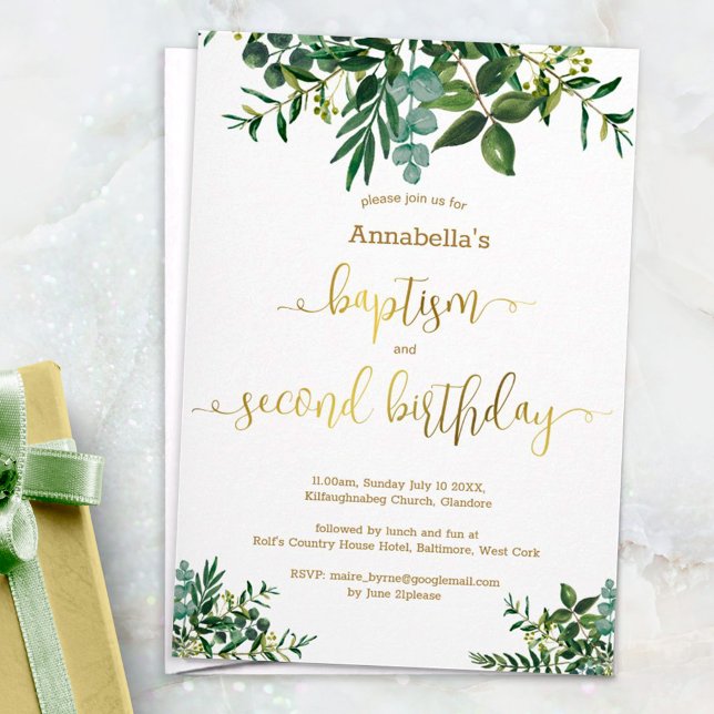 Invitación Bautismo de oro verde neutral de género y segundo  (Subido por el creador)