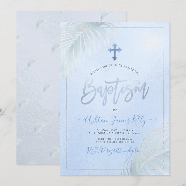 Invitación Bautismo de palmas de plata PixDezines (Anverso / Reverso)