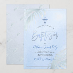 Invitación Bautismo de palmas de plata PixDezines