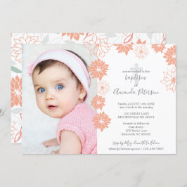 Invitación Bautismo de patrón floral de durazno mate Chica