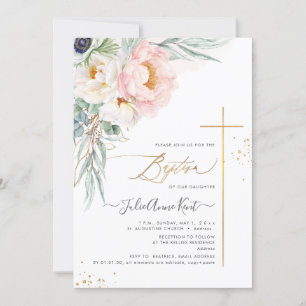 Invitación Bautismo de PixDezines H2 Rubor White Peonies