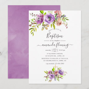 Invitación Bautismo de primavera con flores en acuarela