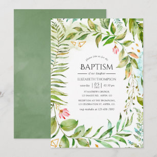 Invitación Bautismo de vegetación cristalina geométrica