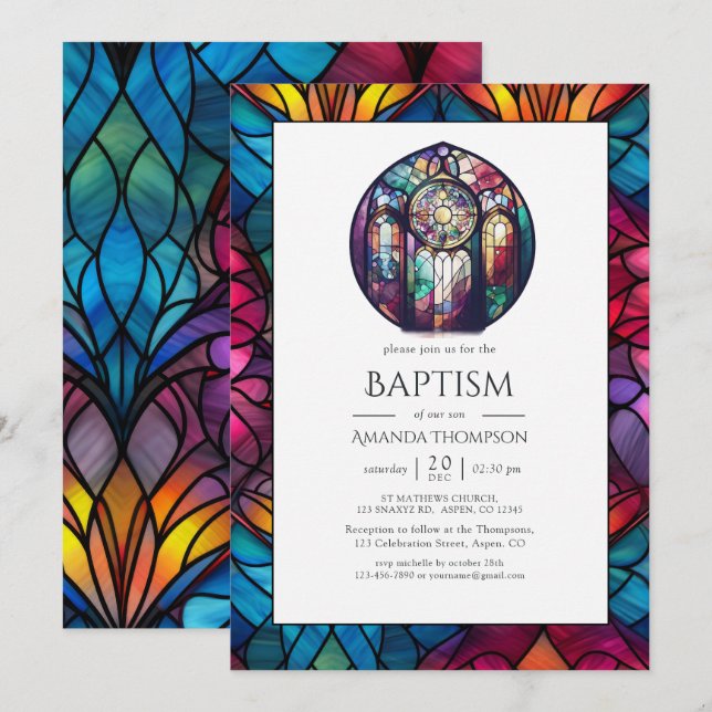 Invitación Bautismo, dedicación o presentación moderna de la  (Anverso / Reverso)
