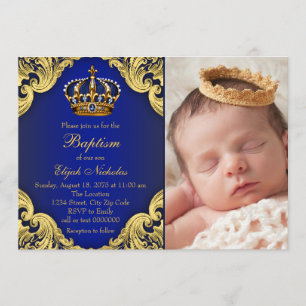 Invitación Bautismo del Príncipe heredero del oro del azul