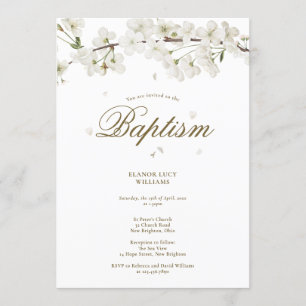 Invitación Bautismo Elegante Flor Blanca Floral