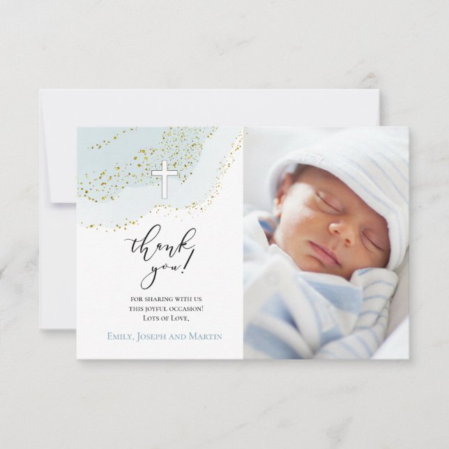 Invitación bautismo elegante gracias bebé (Anverso)