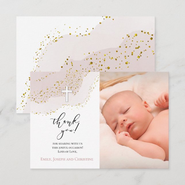 Invitación bautismo elegante gracias niña (Anverso / Reverso)