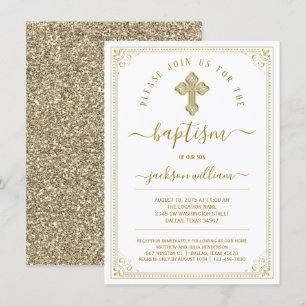 Invitación Bautismo elegante neutral del oro del género