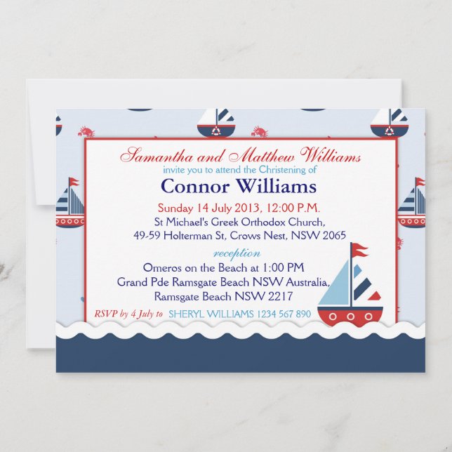 Invitación Bautismo en barcos náuticos (Reverso)