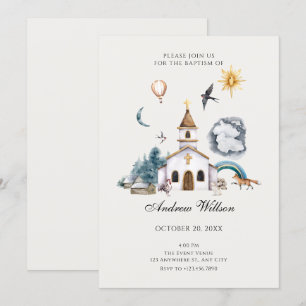 Invitación bautismo en el jardín de la iglesia del pueblo