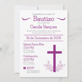 Invitación Bautismo en español cruza Bautizo y hojas
