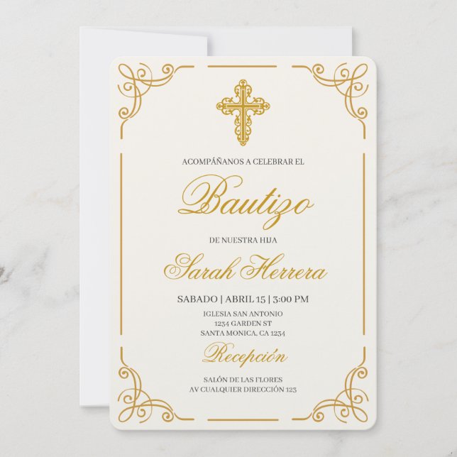Invitación Bautismo en español para niña (Anverso)