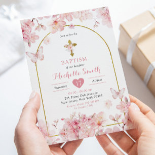 Invitación Bautismo en flor de cerezo rosado en Japón