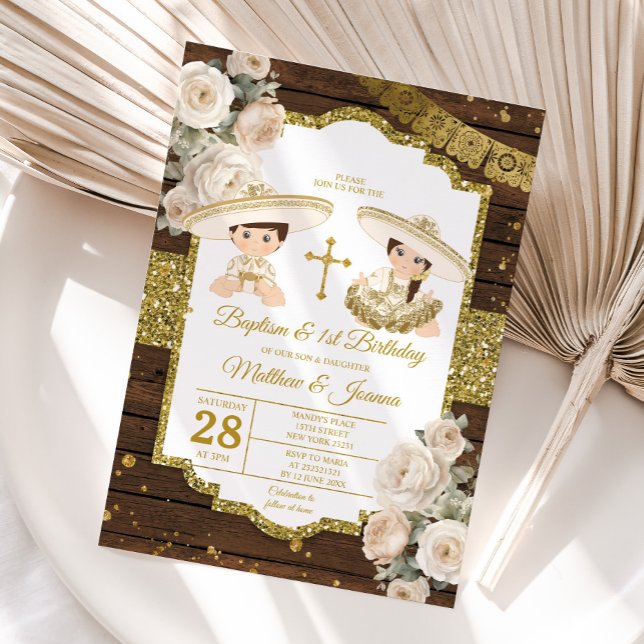 Invitación Bautismo en la madera blanca Primer cumpleaños Twi (Subido por el creador)