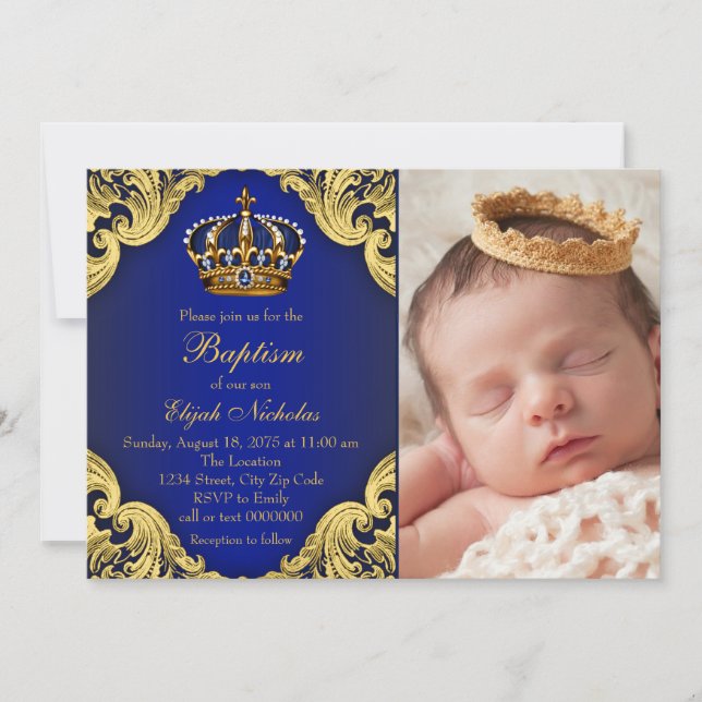 Invitación Bautismo entre príncipe heredero de oro azul (Anverso)