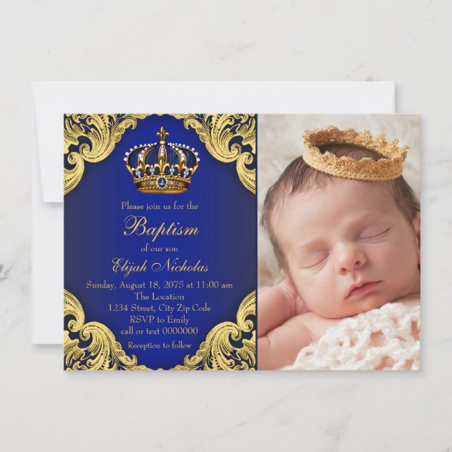 Invitación Bautismo entre príncipe heredero de oro azul (Anverso)