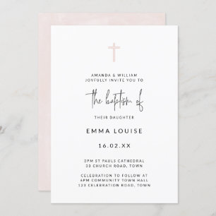 Invitación Bautismo escrito a mano con acuarela moderna minim