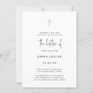 Invitación Bautismo escrito a mano cruzado con Purpurina de o