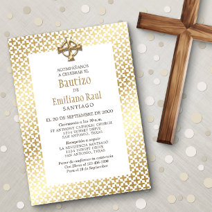 Invitación Bautismo español con el oro moderno
