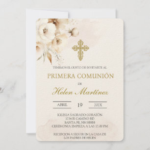 Invitación Bautismo español floral blanco