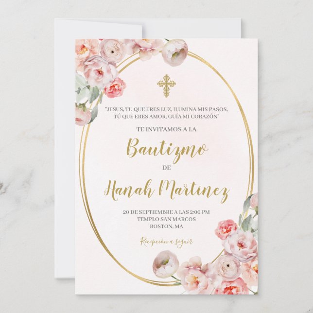 Invitación Bautismo español para chica (Anverso)